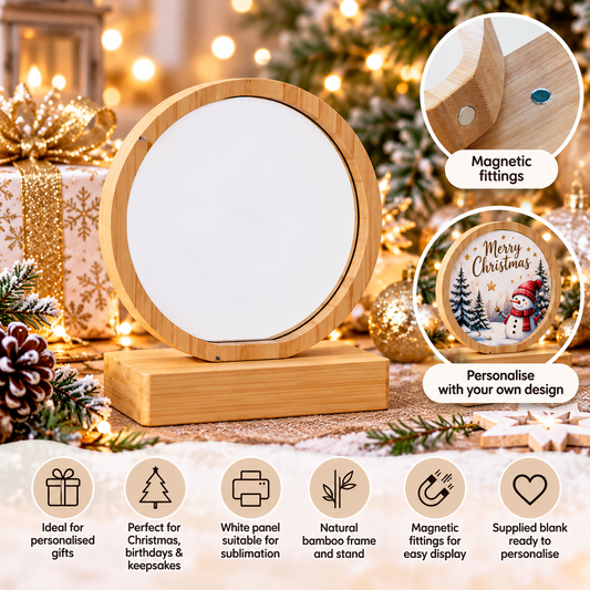 Round Bamboo Sublimation Photo Frame Blank with Magnetic Stand