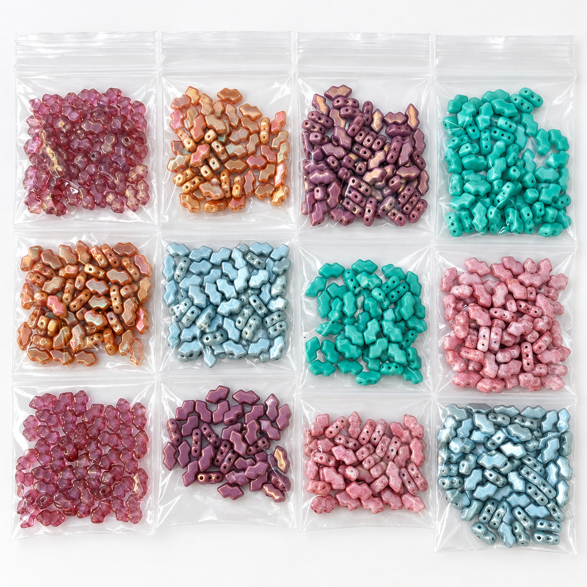Czech Glass Farfalle / Peanut Beads – Pastel Mixed Colours – 11 Bags