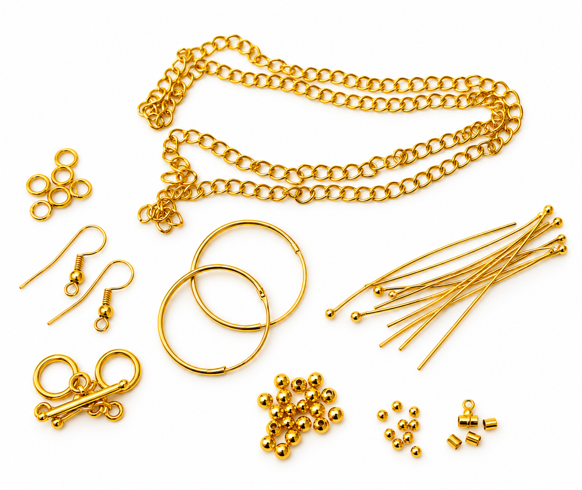 Gold Coloured Jewellery Findings – Mixed Chain, Headpins & Components Lot