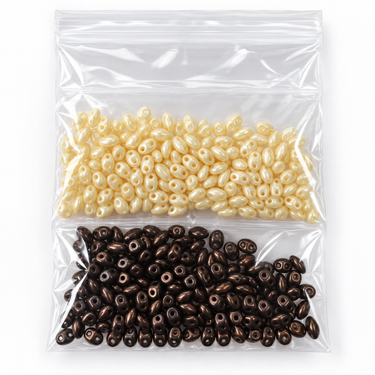 Czech Glass Two-Hole Oval Beads – Cream & Bronze – 2 Bags