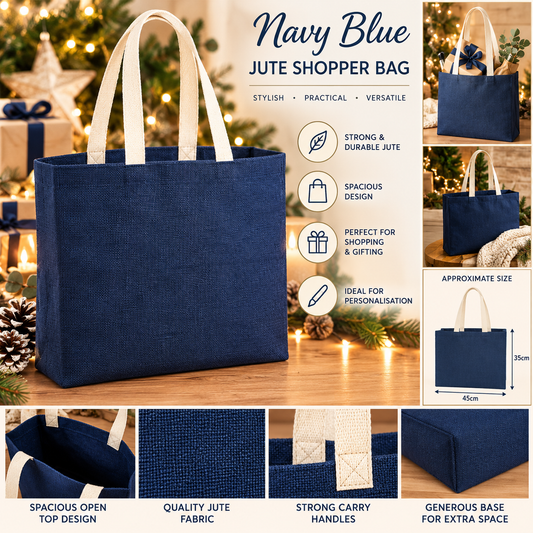 Navy Blue Jute Shopper Bag – Approx. 45 × 35cm