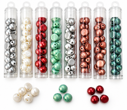 Czech Glass Coin Beads – Mixed Metallic Colours – 8 Tubes