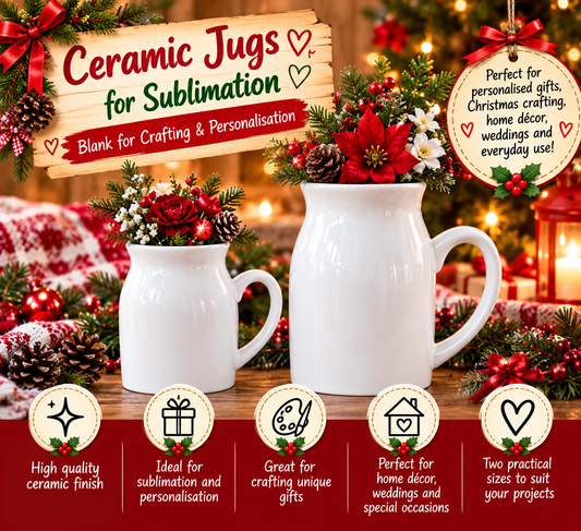 White Ceramic Sublimation Flower Jugs – Small & Large – Personalisation Blanks