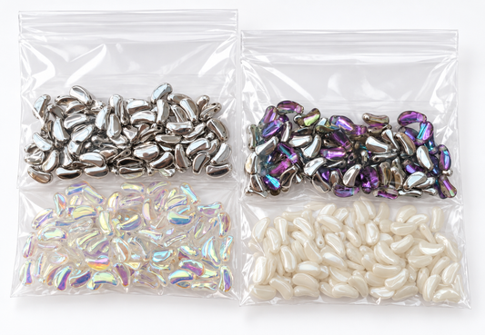 Czech Glass Curved Beads – Mixed Metallic & Iridescent – 4 Bags