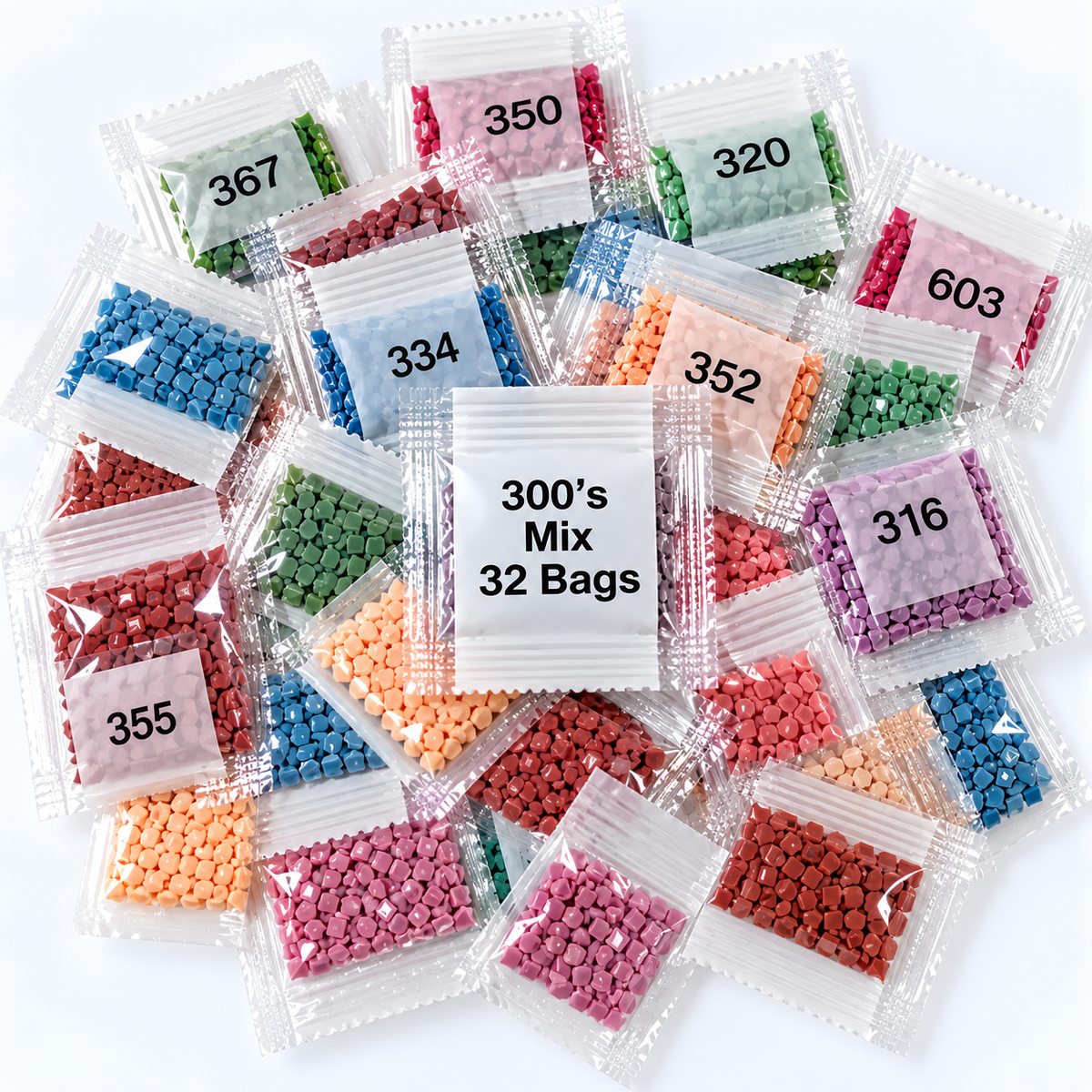 Mixed 300-Series Square Diamond Painting Drills – 32 Bags