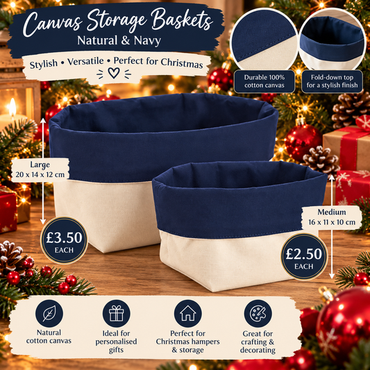 Westford Mill Cotton Canvas Storage Baskets – Natural & Navy – Medium or Large