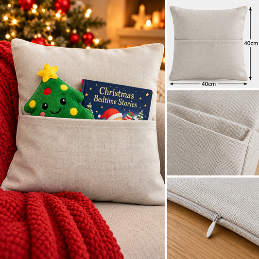 Blank Reading Cushion Cover with Pocket – 40 × 40cm – Linen Look