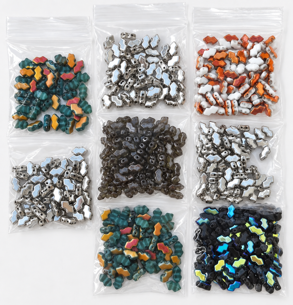 Czech Glass Farfalle / Peanut Beads – Metallic & Mixed Colours – 8 Bags