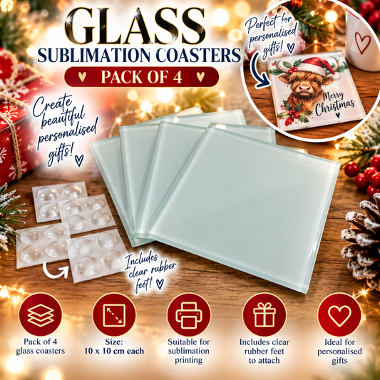 Square Glass Sublimation Coasters – Pack of 4 – 10 × 10 cm