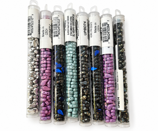 Paisley Duo Czech Glass Two-Hole Beads – Mixed 8 Tube Collection