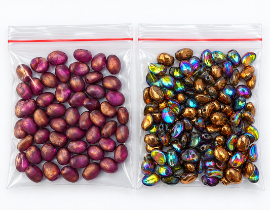Czech Glass Oval Pebble Beads – Purple, Bronze & Iridescent – 2 Bags