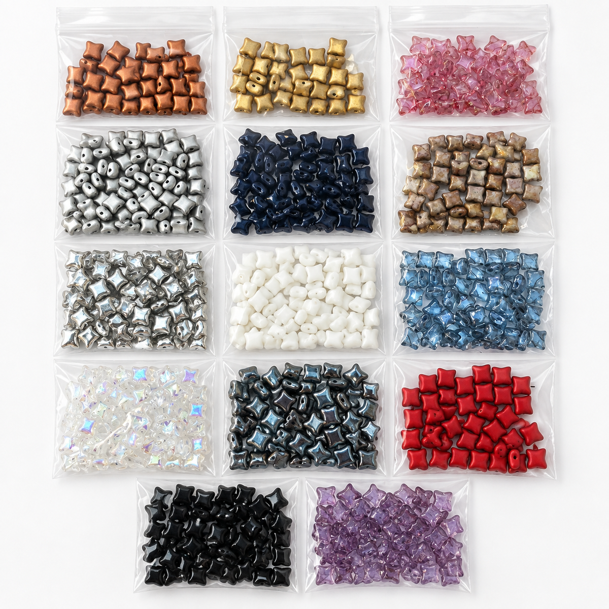 Czech Glass Pillow Beads – Large Mixed Colour & Finish Lot – 14 Bags