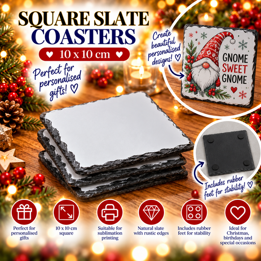 Square Slate Sublimation Coaster Blanks – Natural Stone