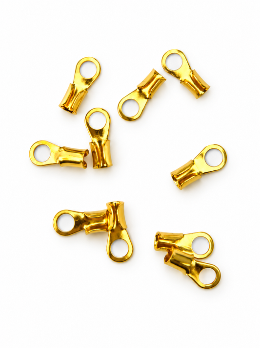 Gold Coloured Fold-Over Cord Ends / Crimp Ends – 10 Pieces