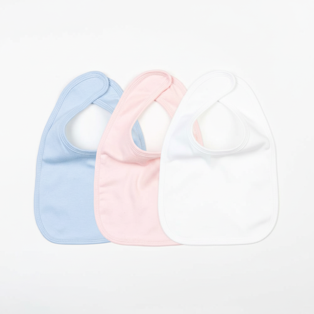 Three Bibs Group Shot - Blue, Pink, White